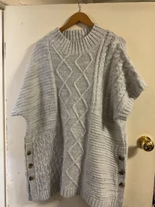 Virtuelle light grey cable Knit Long Vest Tabard short sleeve jumper size 18-20 - Picture 1 of 3