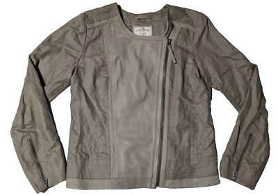 LUCKY BRAND LAMB LEATHER + LINEN Women Medium Taupe Asymmetrical Zip Moto Jacket - Image 1 of 4