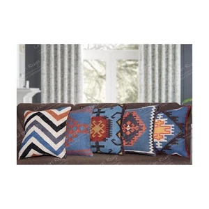 Set of 5 Indian Handwoven 45x45 cm Wool Jute Pillow Cover Kilim Pillow Cases - Imagen 1 de 9