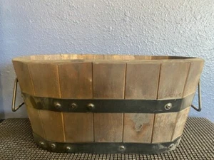 Devamoval Small Dark Wood Planter with Metal Detail/Handles 12"x7"xH5" - Picture 1 of 4