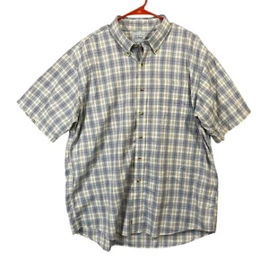 L.L. Bean Men's XL Button Down Shirt White Blue Check Cotton Short Sleeve EUC - Picture 1 of 10