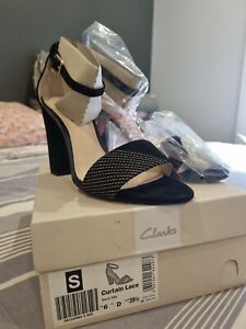 CLARKS Women's Modern Black Suede Heels Shoes Size 39.5 EU 6 UK  8.5 US NEW