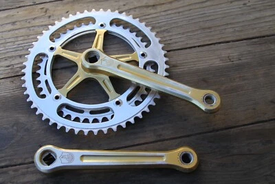 Vintage Campagnolo Nuovo Record Crankset 170mm 52/42T 1973 Used Good Gold - Image 1 of 4