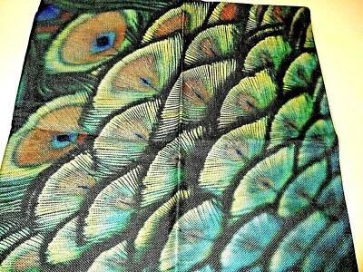 Square Cotton Canvas Peacock Feathers Pillow Cover 16.5" x 16.5" NEW (#100) - Image 1 of 4
