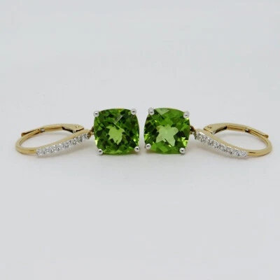 Ohrhänger Ohrringe mit 0,14ct TW-si Brillant u. 4,58ct Peridot 750/18K Gelbgold - Bild 1 von 4