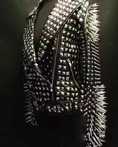 Neu Unisex Punk Rock Full Long Spiked Studded Jacket Brando Black Leather Jacket - Bild 1 von 4