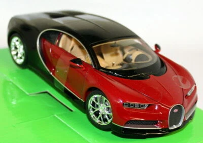 Nex 1/24-27 Bugatti Chiron Red Black Supercar Scale Diecast Model Car - Image 1 of 4