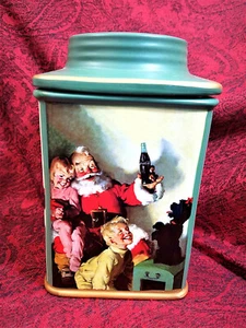 Santa Coca Cola Brand Canister Stoneware Green - Picture 1 of 6