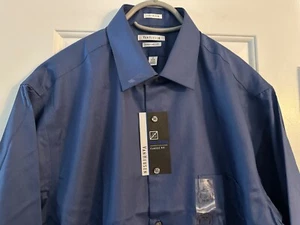 Van Heusen Men's Blue Button Up Long Sleeve No Iron Fitted Shirt, Size 17 34/35 - Picture 1 of 6