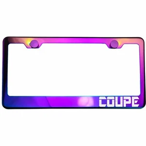 Polish Neo Neon Chrome License Plate Frame COUPE Laser Etched Metal Screw Cap - Imagen 1 de 8