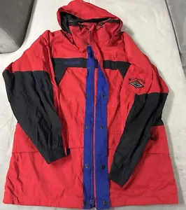 Columbia Omni-Tech Full Zip Mens Large Red Blue Black Hooded Jacket Sz L READ - Picture 1 of 18