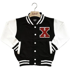 KIDS VARSITY BASEBALL JACKET PERSONALISED WITH GENUINE US COLLEGE LETTER X - Picture 1 of 2