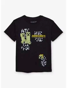 Minecraft Youth Boys Creeper Scattered Icons Gaming Graphics Black Shirt New S,L - Picture 1 of 5