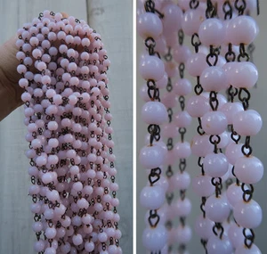Wedding Decor 2 foot PINK lily Opaline glass bead prism chain part brass - Picture 1 of 12
