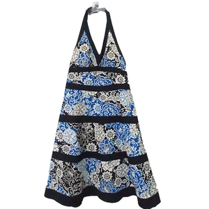 Kim Rogers Signature Kleid 6P Neckholder blau weiß Sommerkleid Petite Fit Flare - Bild 1 von 5