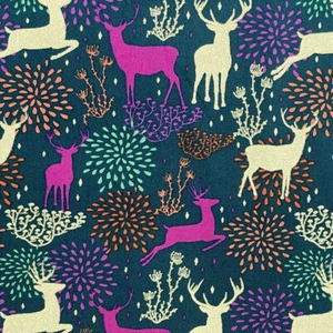 Christmas Fabric Floral Reindeer Gold Bottle Green Craft Fabric Material Metre - Picture 1 of 5