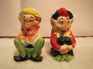 Vintage Victoria Ceramic Made in Japan Sitting Pixie Elf Salt & Pepper Shakers - Picture 1 of 6