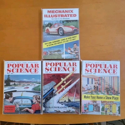 Популярная наука май-июль-сентябрь 1956 + Mechanix иллюстрированный июнь 1955 винтажный лот 4 - Изображение 1 из 4