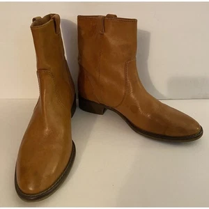 EUC J Crew Slip On Brown Leather Round Toe Bootie Size 6 - Picture 1 of 9