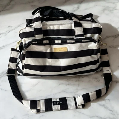Jujube Diaper Baby Bag Tote Black White Stripes Modern Travel - Image 1 of 4