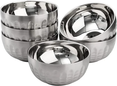 CEDILIS 6 Pack Stainless Steel Cereal Bowls 28oz Double-Walled Insulated Non-slip