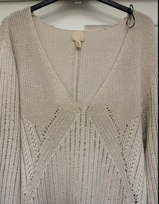 H & M Boho Cream Fringed Oversized V Neck Jumper XL Worn Once Chest Approx. 52” - Image 1 of 4