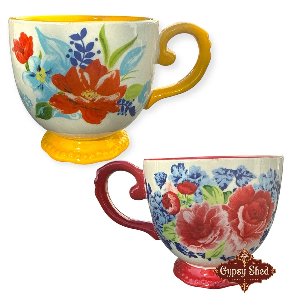 2 xícaras de café femininas Pioneer canecas flores amarelas e vermelhas lindas! - Imagem 1 de 1