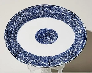 Vintage Globe Pottery Co. Cobridge England Fibre Flo Blue Oval Serving Platter - Picture 1 of 4