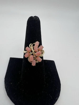 14K Gold Ring Pink Gemstones&Diamond Accents Size 7 Vintage Statement-3.79g - Image 1 of 4