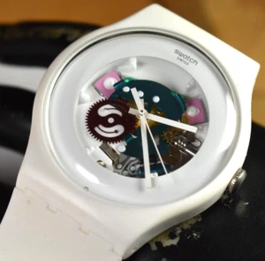 NEW! Swatch White Lacquered White Silicone Unisex Watch SUOW100 NEW BATTERY! - Picture 1 of 10