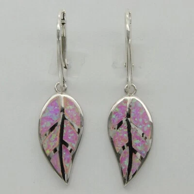 Pendientes Hoja Ópalo de Fuego Rosa - PLATA ESTERLINA 925 Rodio - Cierre de Palanca #37 Foto 1 de 3