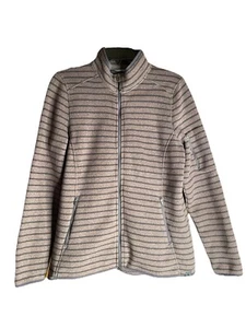 LL Bean Sweater Fleece Full-Zip Jacket Striped Brown Women's Size Large Reg - Picture 1 of 8