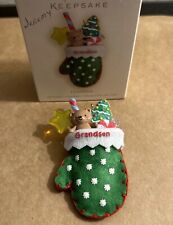 Hallmark 2008 Grandson Fabric Mitten Bear Candy Cookie Ornament