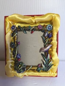 ROYAL GEM COLLECTION Cloisonné Picture Photo Frame Crystal Flower Frog MetalGift - Picture 1 of 6
