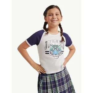 Justice Girls Raglan Colorblock Sequin Baby Tee Bleach White Sz XL (16p/18p Plus - Picture 1 of 6