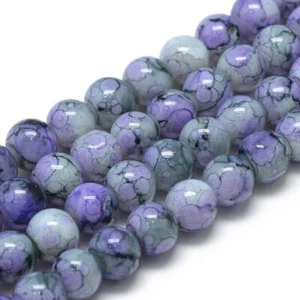 50 Crackle Glass Beads 6mm Blue Purple Veined Bulk Jewelry Supplies Mix Unique  - Picture 1 of 1