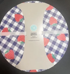 Set 6 tovagliette estive MARTHA STEWART fragole 15" rotonde facili da cura NUOVE - Foto 1 di 5