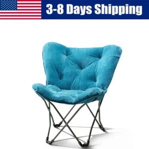 Folding Butterfly Chair Steel Frame Portable Seat Soft Polyester Cushion Blue - Picture 1 of 4