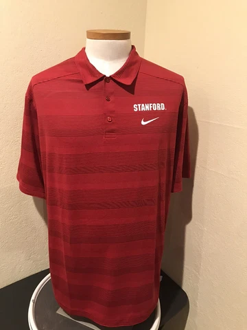 Nike Stanford Cardinals Mens Shirt XXL Polo Red Stripe Short Sleeve Stretch Logo Cover