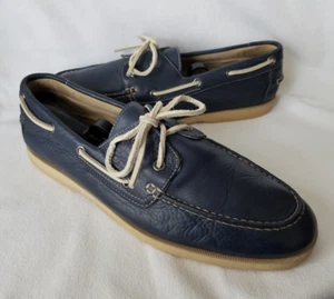Rockport Mens Blue Leather Boat Shoes Adiprene By Adidas Insoles Moc Toe 10.5 M - Picture 1 of 10