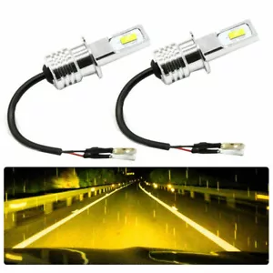 2PCS H3 CSP LED Fog Light Conversion 55W 6000LM 3000K Yellow Super Bright Bulb - Picture 1 of 11