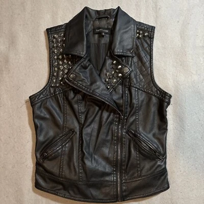 New Look Studded Spikes Vest Moto Rock Band Alien Patch - Image 1 of 4