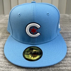 Chicago Cubs Hat Cap Mens Fitted 7 1/4 New Era Sky Powder Blue - Picture 1 of 5
