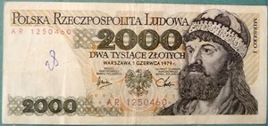 POLAND 2000 2 000 ZLOTYCH NOTE , P 147 b, ISSUED 01.06. 1979 - Picture 1 of 2