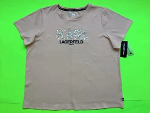 KARL LAGERFELD Women’s Short Sleeve T-Shirt Size 3XL Blush w/Silver, Black NEW - Picture 1 of 12