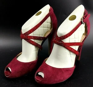 NEW in Box Nine West Women's Justmaybe Peep Toe Platform Sandal 10 M Wine - Picture 1 of 12