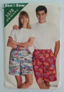 VINTAGE BUTTERICK #5578 MISS & MEN'S SIZES XS-L Straight-Legged SHORTS PATTERN - Picture 1 of 4