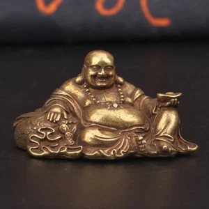 Estatuillas de latón estatua de Buda Maitreya riendo vientre grande de bronce antiguo de 1,7" - Imagen 1 de 8