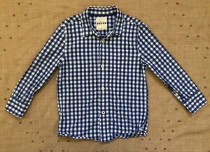 Mini Boden Blue Checked Collared Button Down Shirt, Size 5/6 - Picture 1 of 3