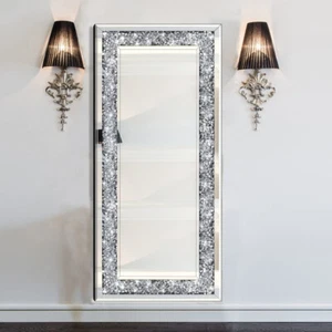 120CM Rectangular Crushed Diamond Crystal Mirror Crystal Surround Silver Mirrors - Picture 1 of 12